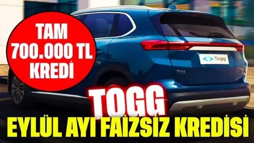 Tam 700.000 TL Faizsiz Kredi! TOGG Eylül Ayı Faizsiz Kredi Kampanyası